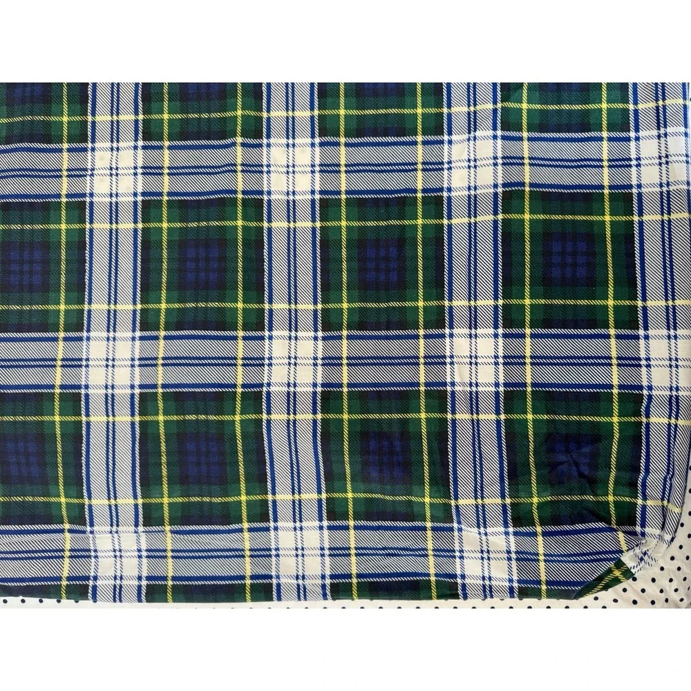 Ralph Lauren Flat Sheet Queen Bed Cotton Gordon Dress Plaid Blue Green